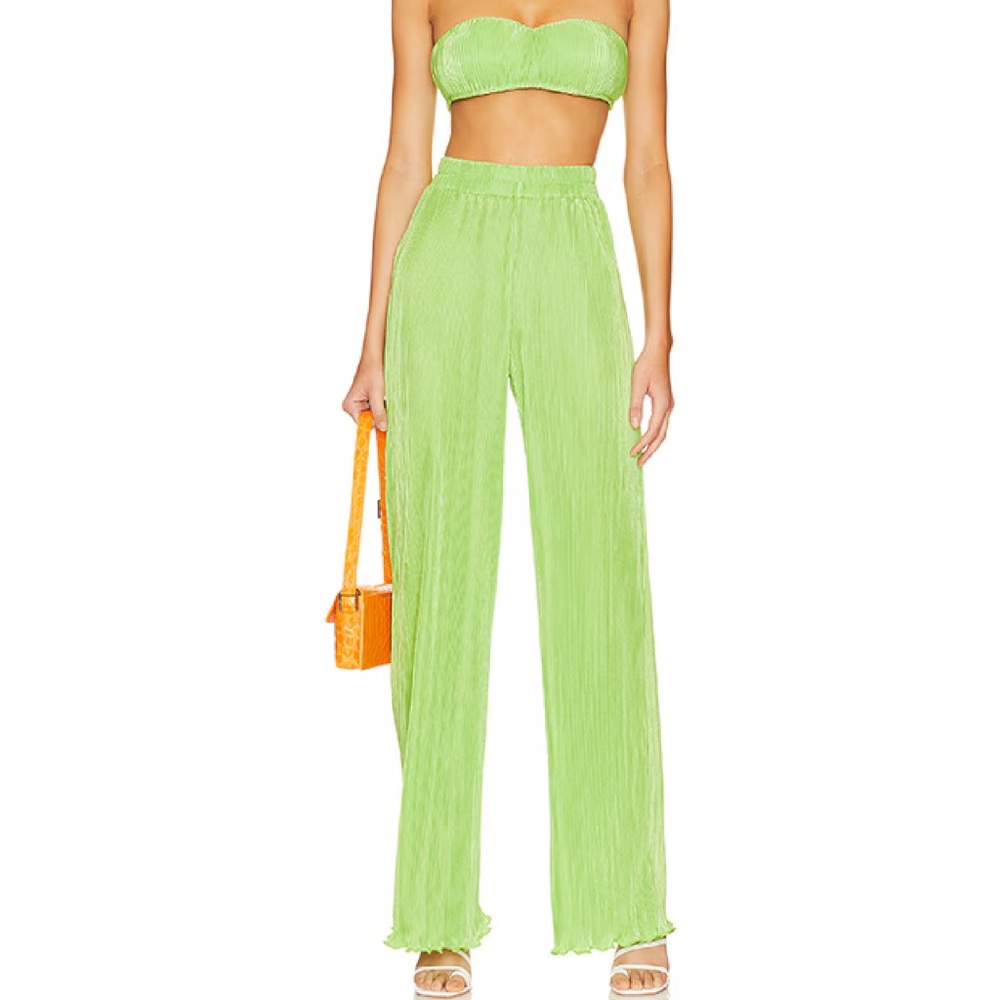 Vibrant Green Wide Leg Pants with Flowing Silhouette and matching crop top.